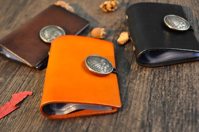 Original leather small card bag, retro vegetable tanned leather Indian head multi-card bag