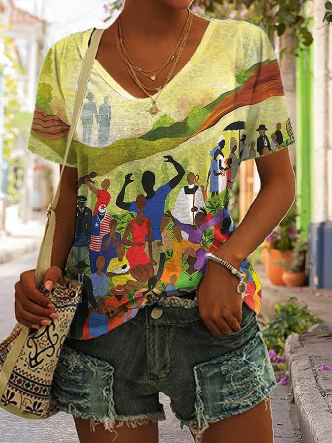 Women's Juneteenth Cheer Independence And Freedom Printed Short-Sleeved T-Shirt 