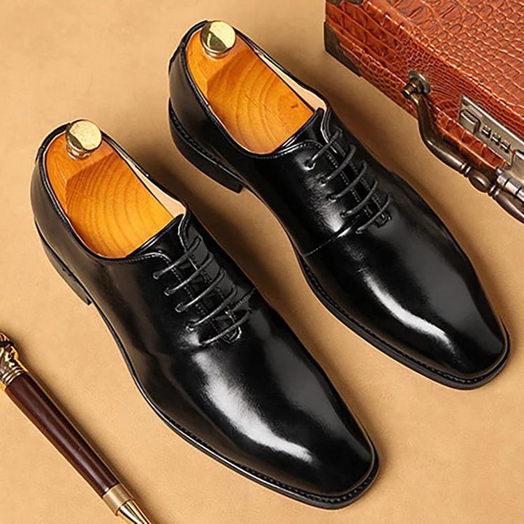 PU Leather Lace Up Pointy Toe Low Top Formal Dress Shoes