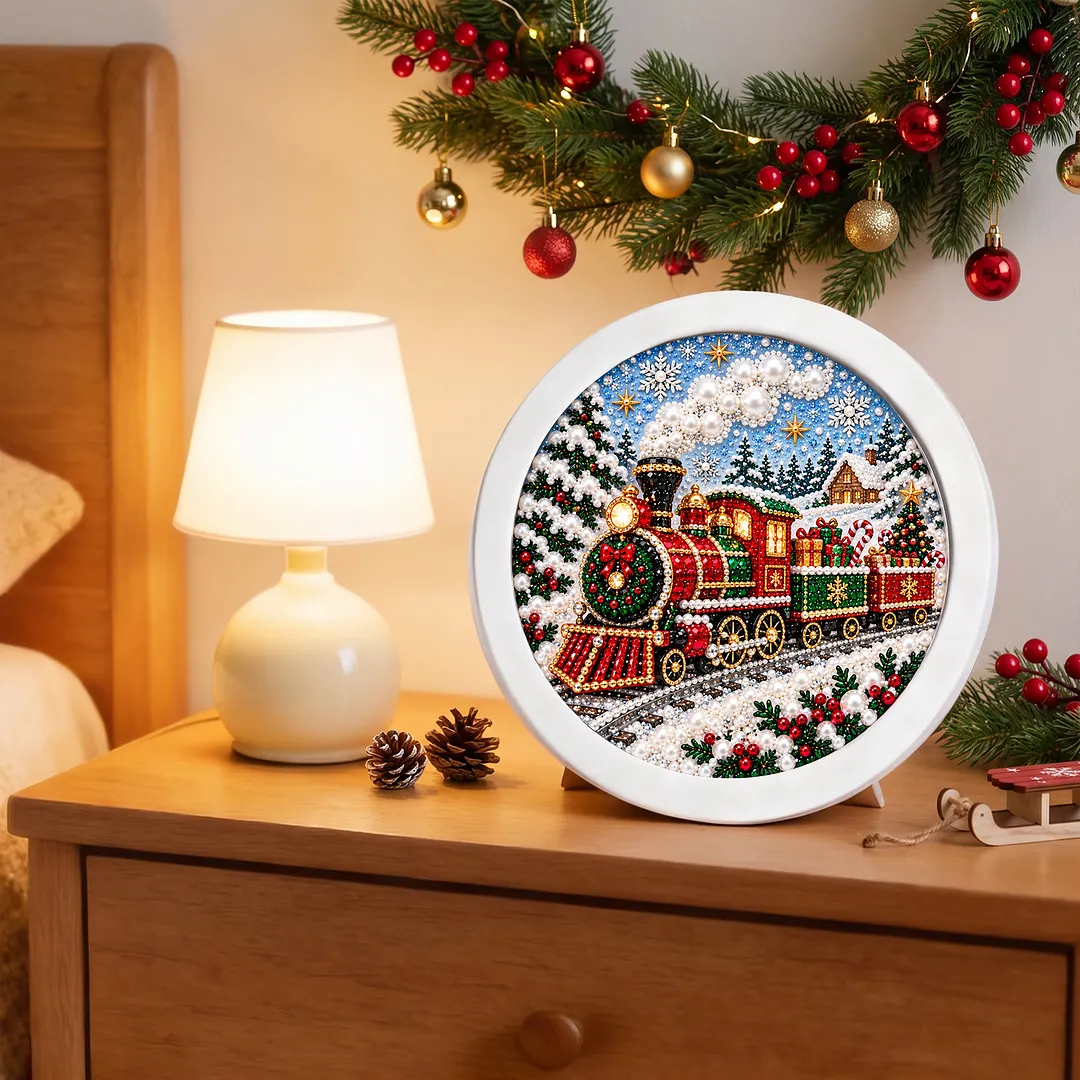 Framed Diamond Painting Christmas Train Kit Round 7.87x7.87in