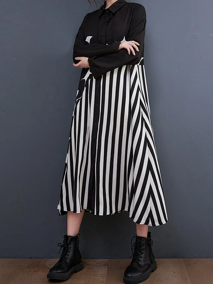 Fashion Polka Dot Shirt Colorblock Dress