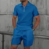 Men's Casual Waffle-Knit Two-Piece Set: Zip-Collar T-Shirt & Shorts by Inlyline