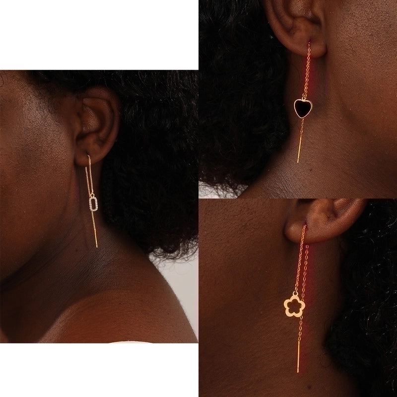 1 Pair Luxurious Minimalist Oval Heart Shape Flower Tassel Plating Inlay 201 Stainless Steel Diamond 18K Gold Plated Ear Line