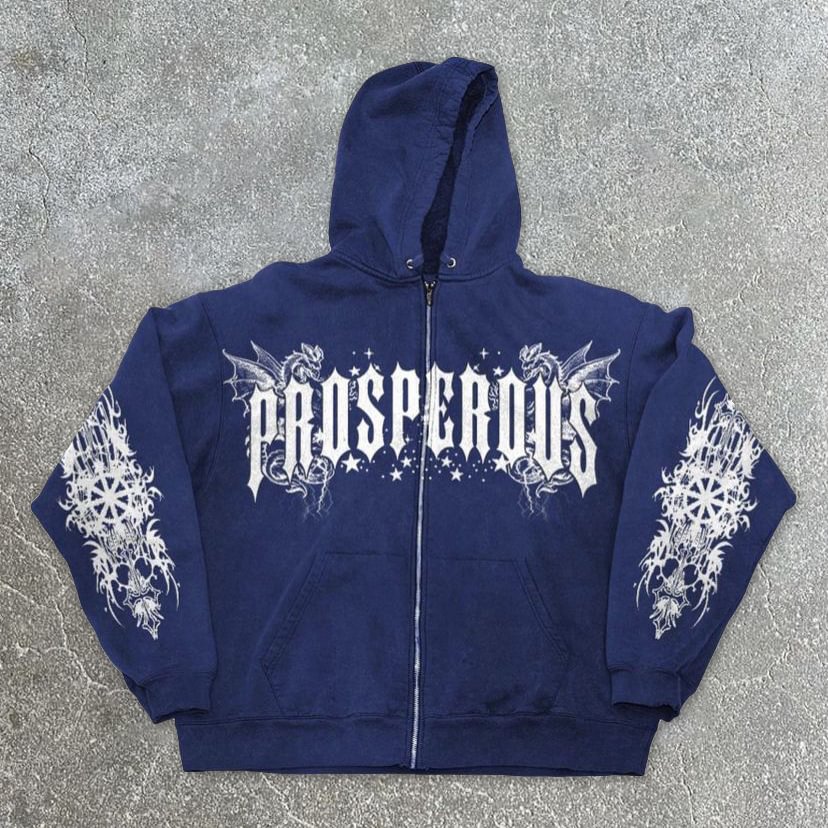 Stylish Letter Print Street Style Casual Zip Hoodie