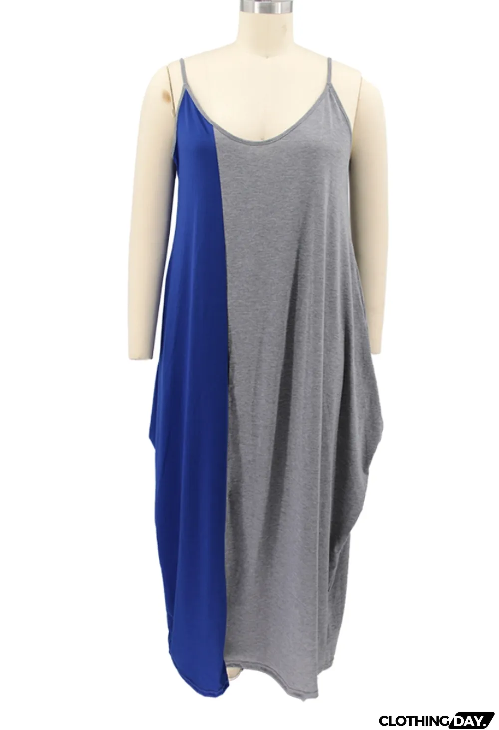 Summer Plus Size Contrasted Color Sleeveless Long Maxi dress