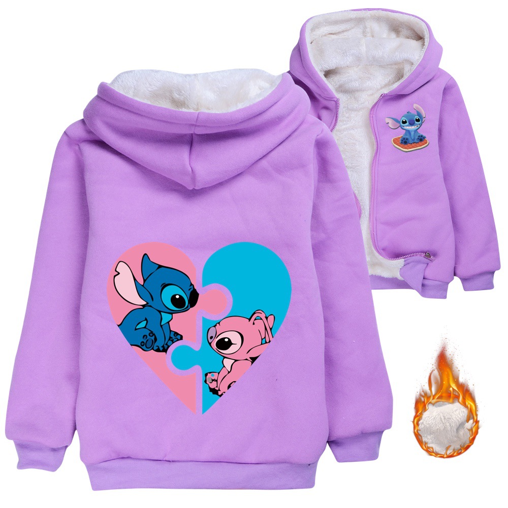 Stitch-Themed Cozy Zip-Up Winter Jacket for Kids - Unisex Plush Cotton Outerwear 2726 -Mayoulove