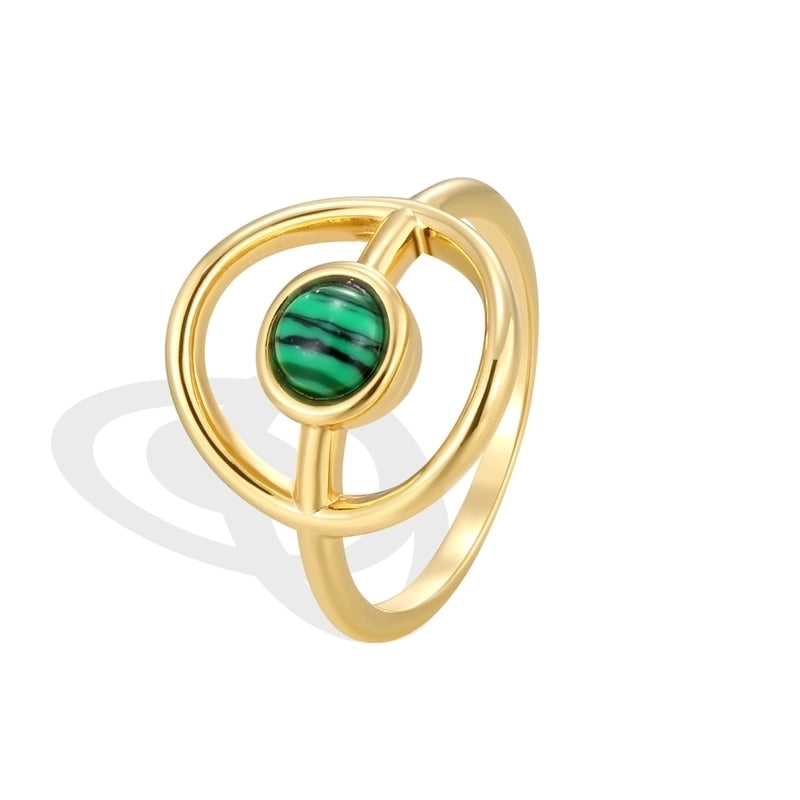 Copper 18K Gold Plated Minimalist Inlay Geometric Malachite Zircon Rings