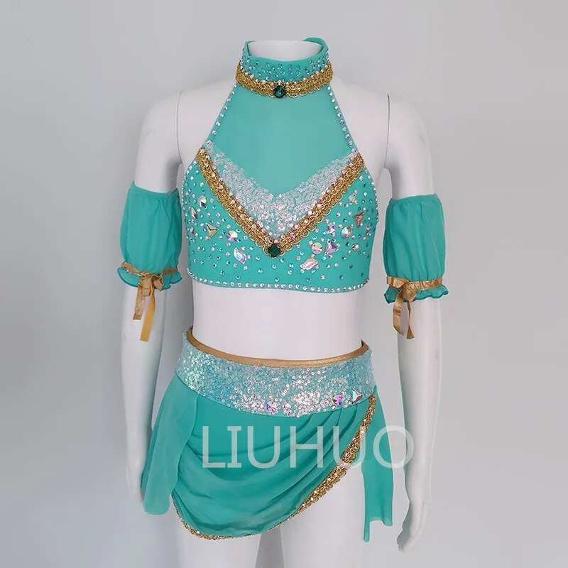 Green Three-Dimensional Embroidered Pole Dance Costume Girl Passionate And Unrestrained Lyrical Dance Dress