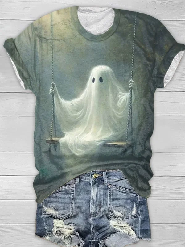 Halloween Women's Ghost Print T-Shirt