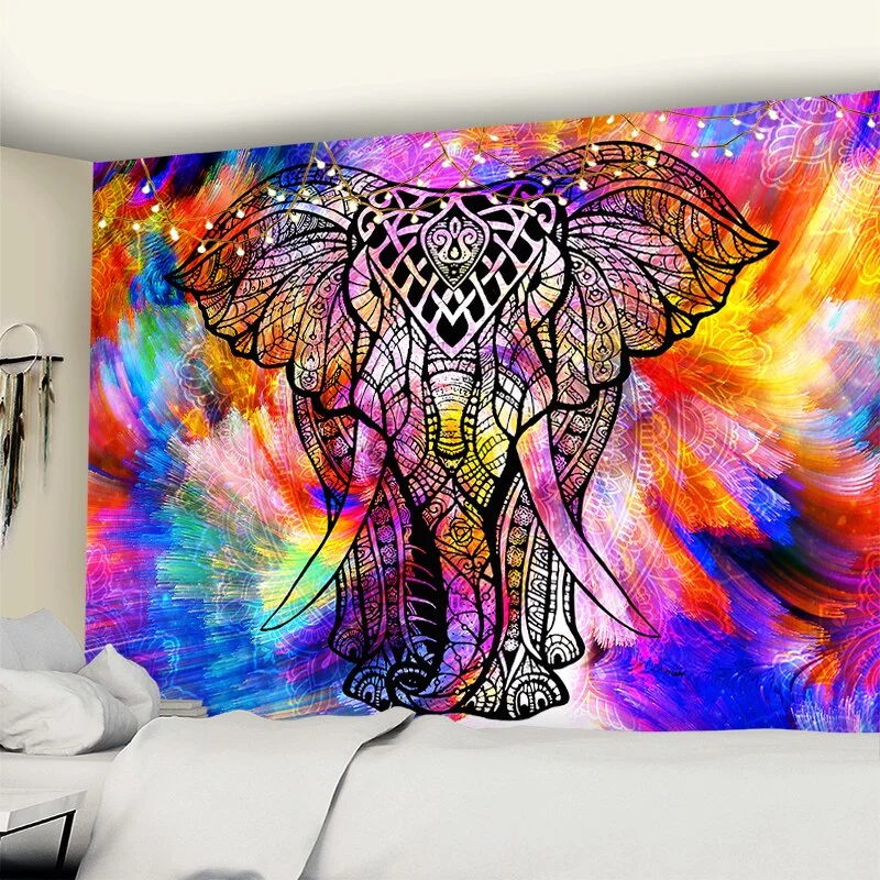 Bohemian Mandala Elephant Tapestry Wall HangingSandy BeachPicnic Throw Rug Blanket Camping Tent Travel Sleeping Pad Custom Room