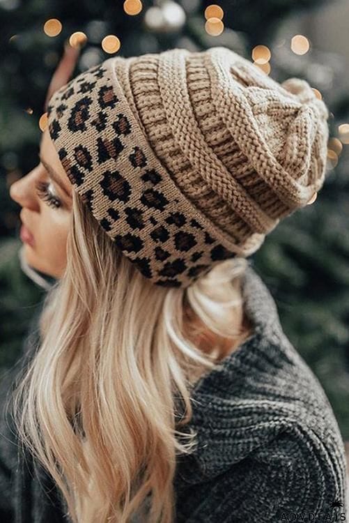 Animal Print Messy Bun Beanie