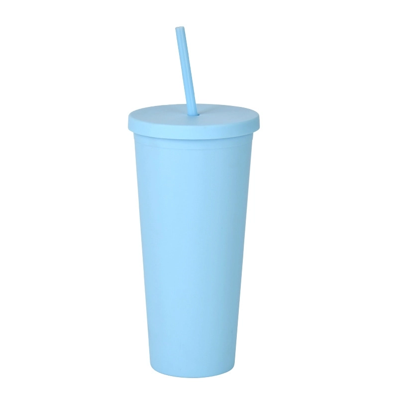 Double-layer Plastic Straw Cup With Lid 24oz Large-capacity Plastic Frosted Ready-to-hand Water Cup
