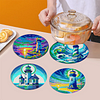 4PCS Diamond Painted Acrylic Lighthouse Placemats Insulated Dish Mats with Holder