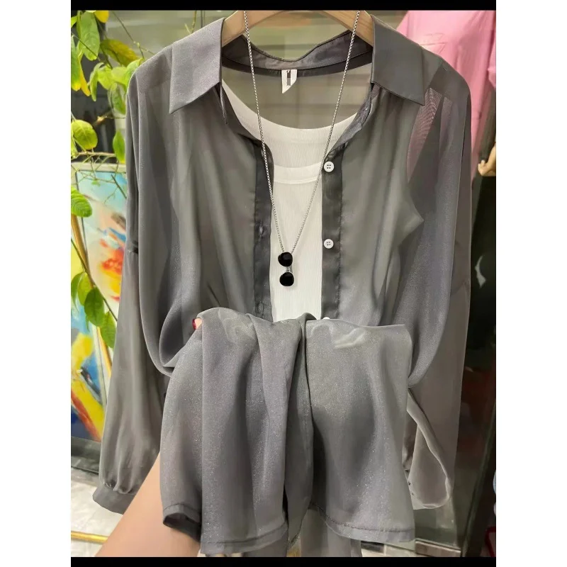 Uveng Uveng New Fashion Clothes Beaded Sunscreen Women Loose Lantern Sleeve Shirt Senior High-End