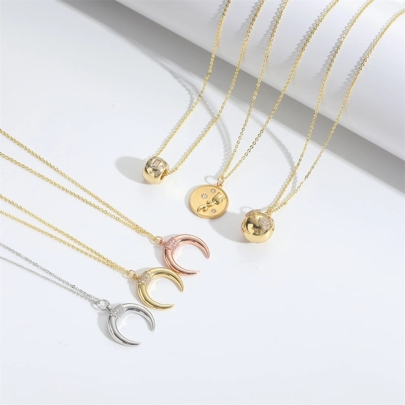 Copper 14K Gold Plated Moon Flower Zircon Copper Necklaces