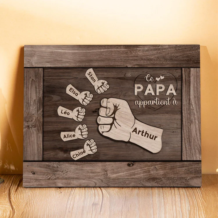À Mon Papa/Papy-Cadre Imprimé en Bois Poings 6 Prénoms Personnalisés avec Texte Jessemade FR
