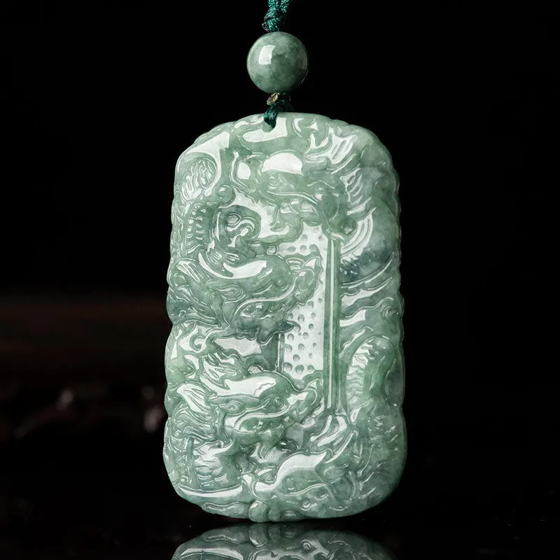 Chinese Zodiac Dragon Jade Abundance Necklace Bead String Pendant