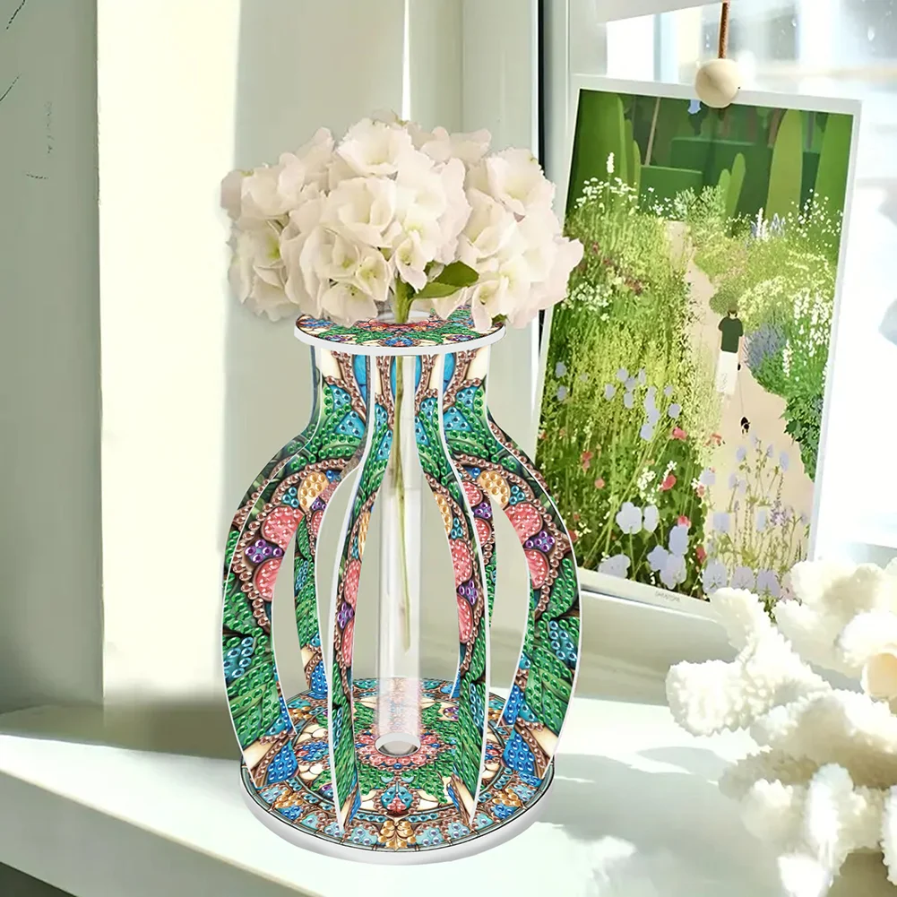 Acrylic Wood Pattern 5D DIY Diamond Painting Flower Vase for Home Office Decor