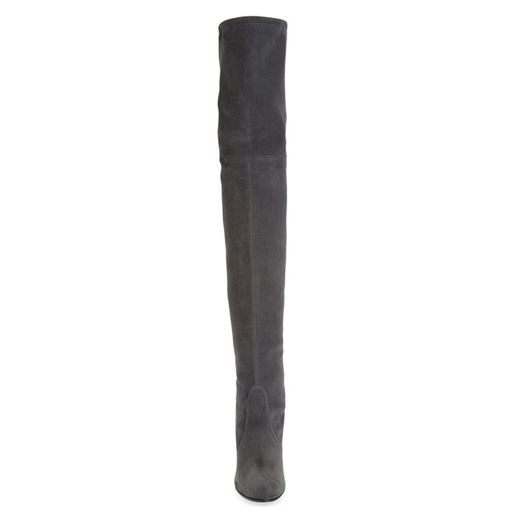 Dark Grey Long Boots Chunky Heel Thigh-high Boots for Women |FSJ Shoes
