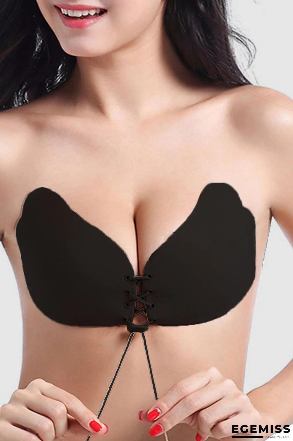 Black Sexy Solid Bandage Patchwork Invisible Bra | EGEMISS