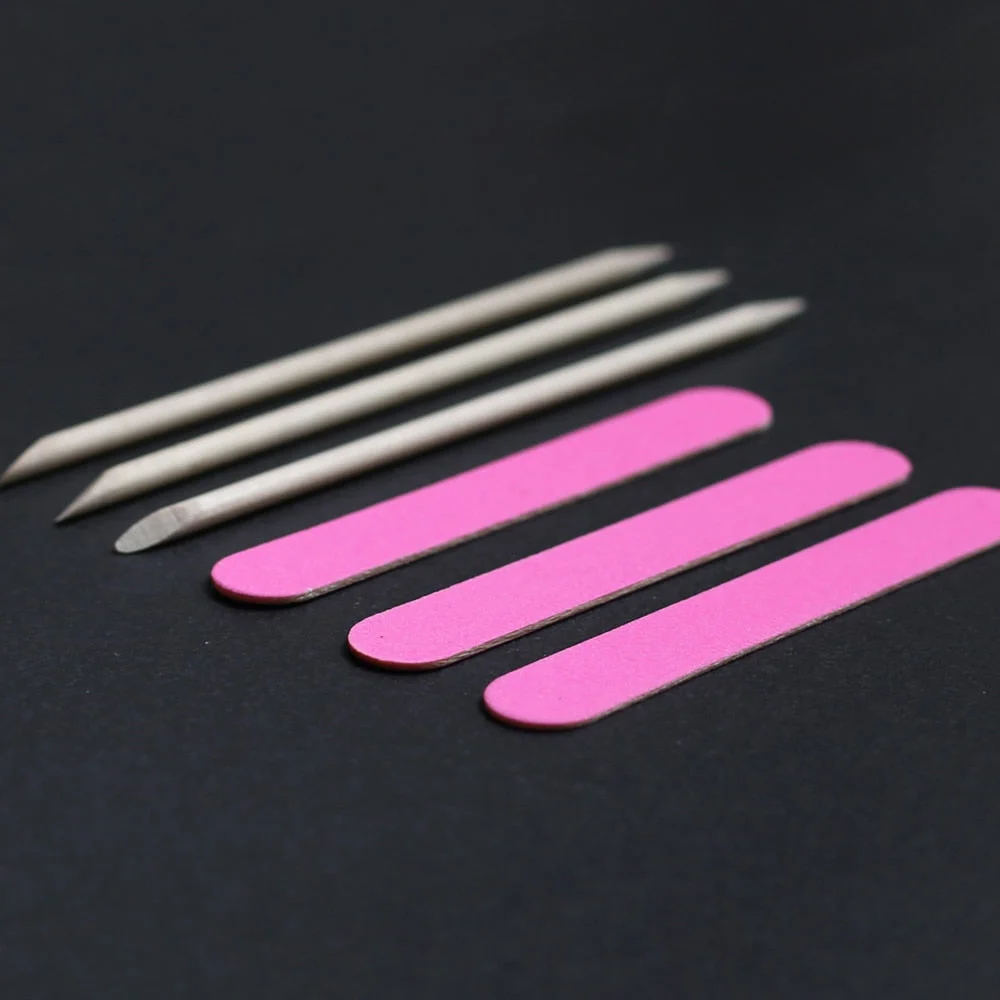 3pcs Nail Files+3pcs Wood Stick Manicure essential tools Nail art Cuticle Pusher Remover Manicure Pedicure Care Stick-Nail Inspo