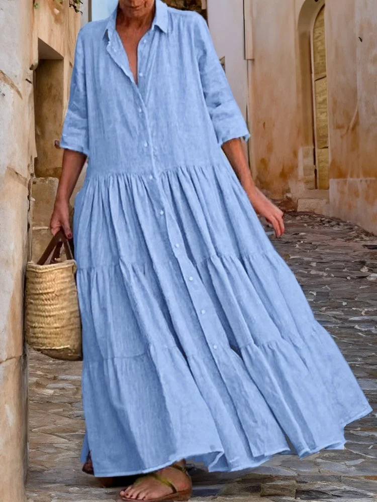 Women'S Cotton And Linen Solid Color Casual Maxi Dress