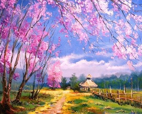

Cherry Tree Morning – Paint By Numbers - 40*50CM, 501 Original
