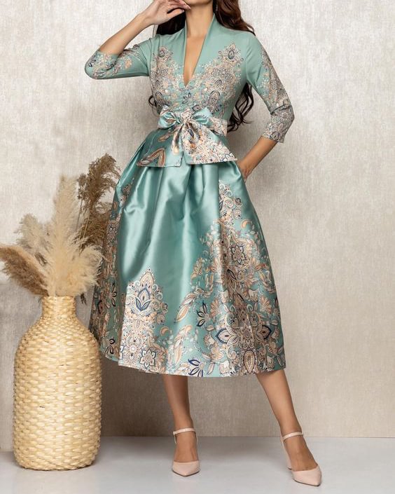 Regular Fit Cross Neck Elegant Midi Dress