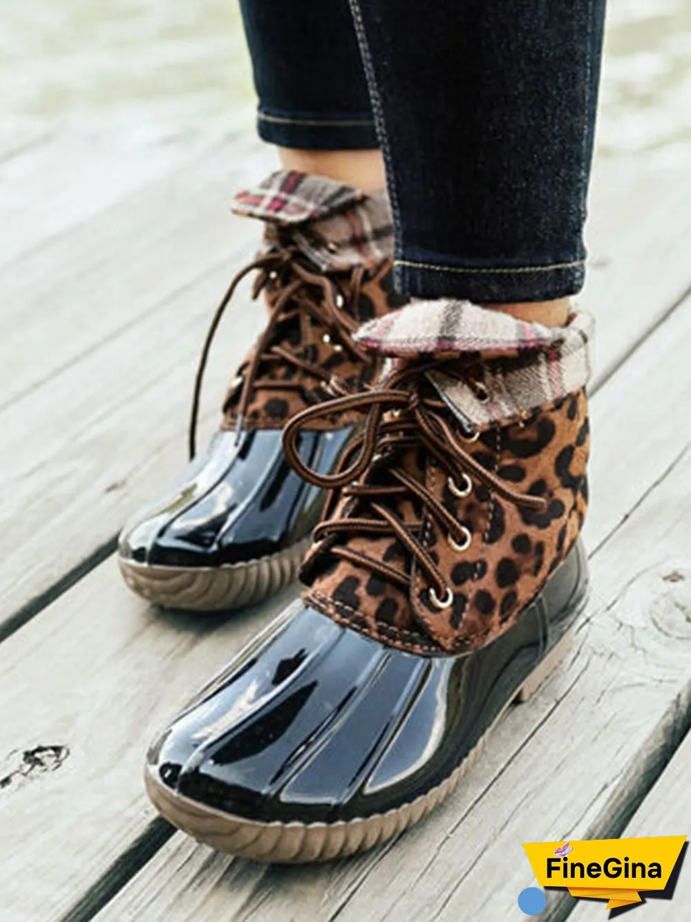Glitter Leopard Contrast Panel Duck Bill Rain Boots