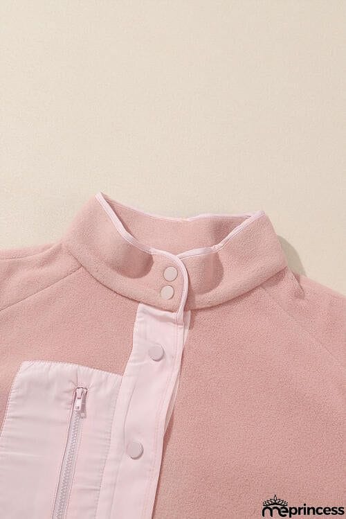 Mock Neck Snap Button Jacket with Pocket