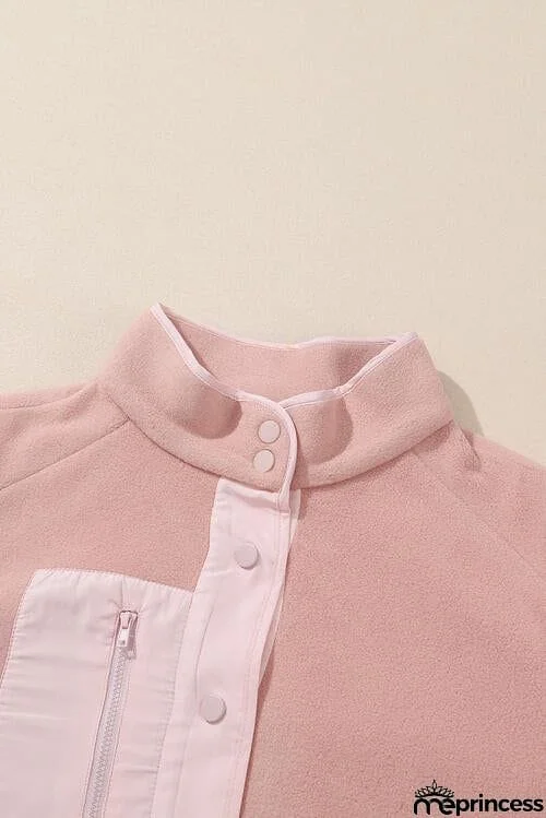 Mock Neck Snap Button Jacket with Pocket