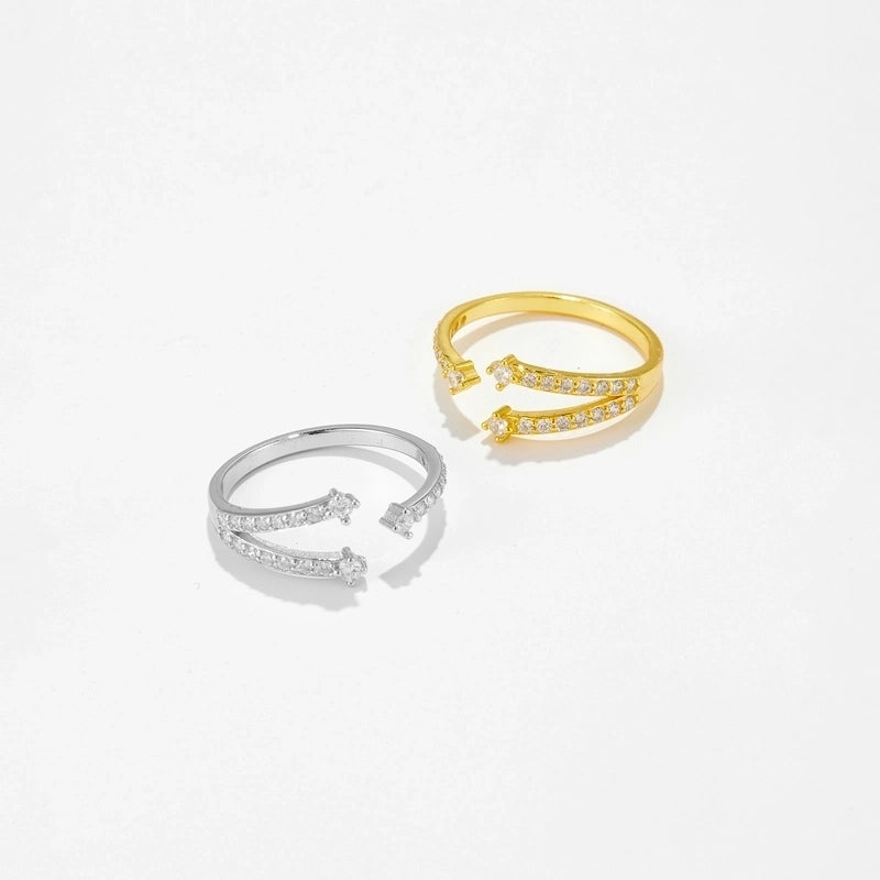 18K Gold Plated White Gold Plated 925 Sterling Silver Zircon Irregular Open Rings