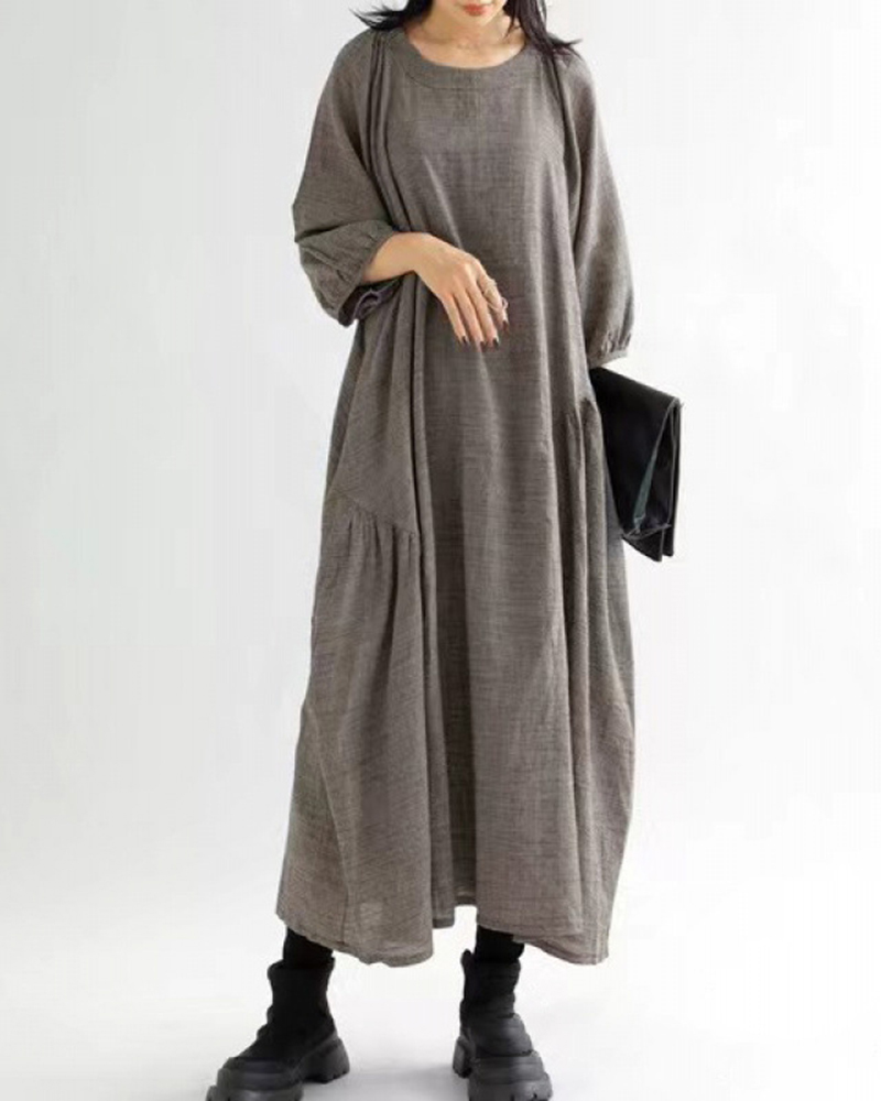 Half Sleeve Round Neck Solid Color Maxi Dress