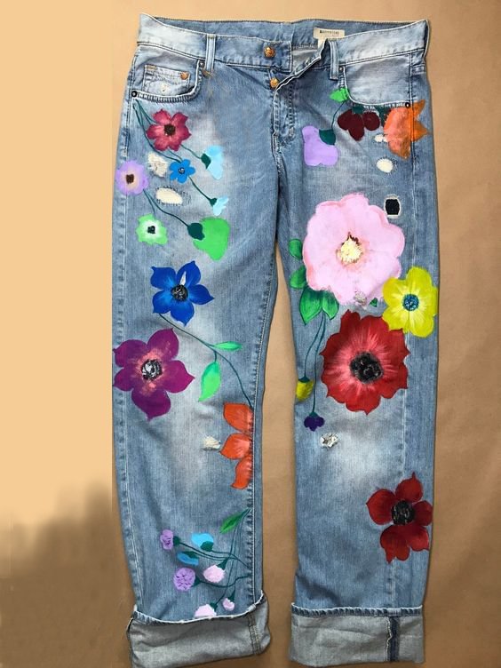Women Fashion Denim Floral Casual Jeans B28- Fabulory