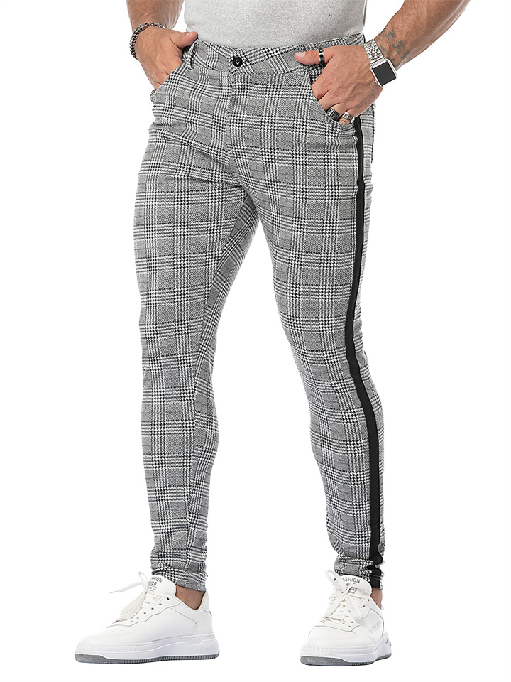 Men's Fashion Casual Skinny Type Pants Men's Small Feet Plaid Pants Pencil Pants