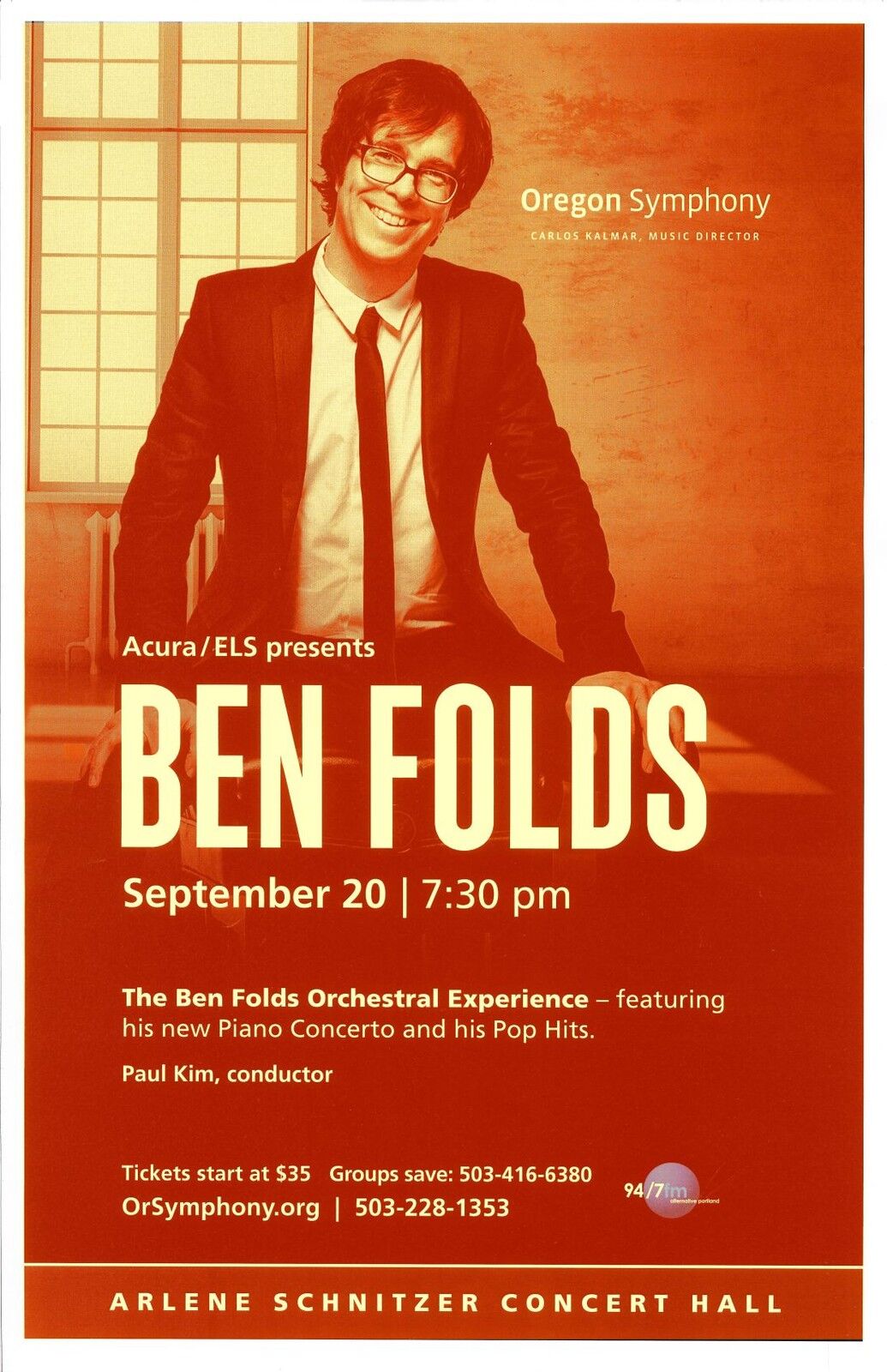 BEN FOLDS 2014 Gig POSTER Portland Oregon Concert