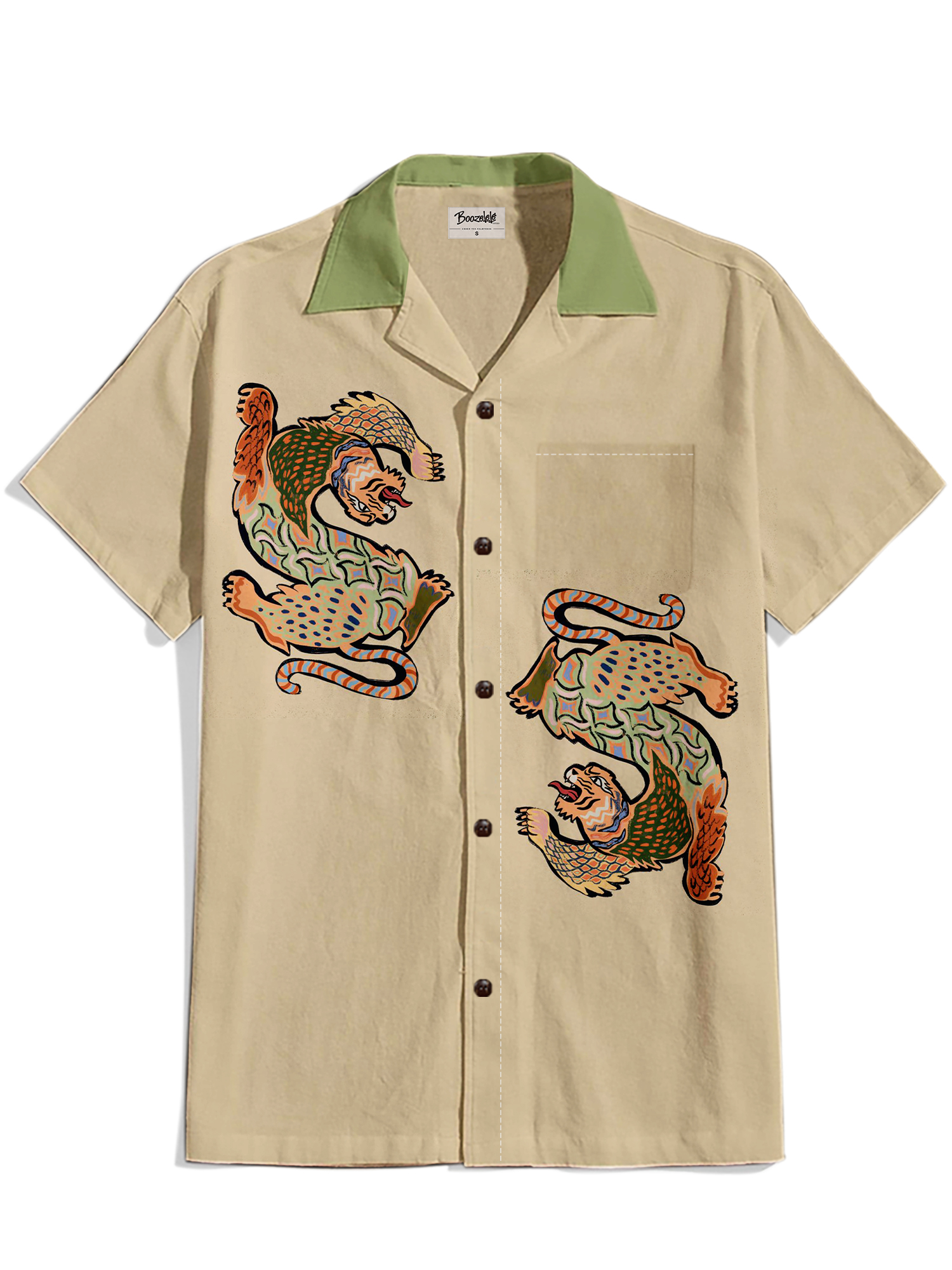 Vintage Tiger - 100% Cotton Cuban Collar Shirt