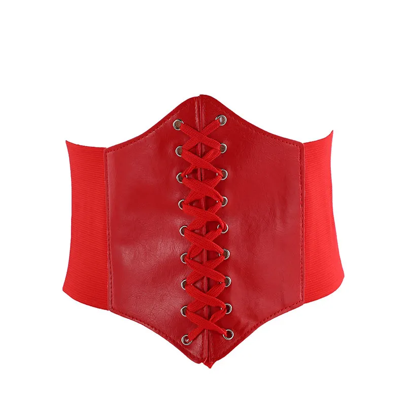 Women's Vintage Gothic Leather Lace-up Corset Belts Slimming Waist Corset Black Wide Belt
