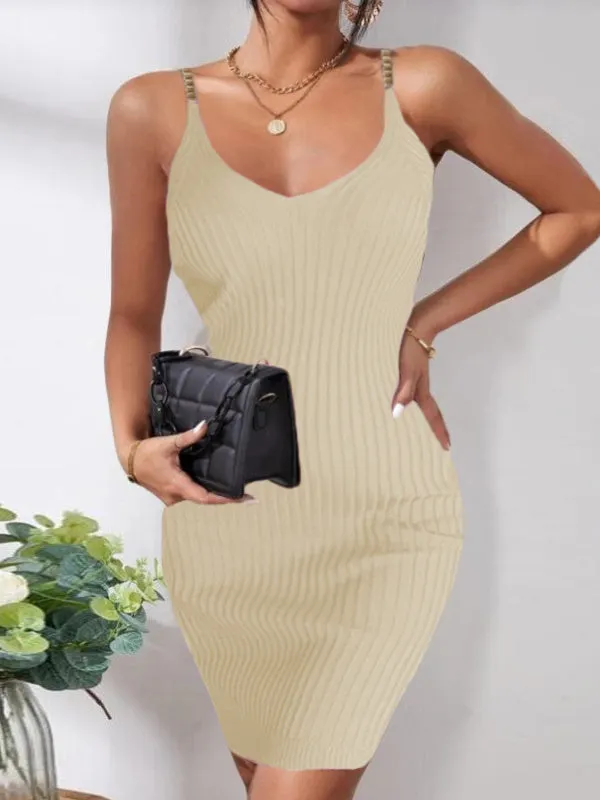 Women's Cold Shoulder V-Neck Mini Dress Knit Seawter
