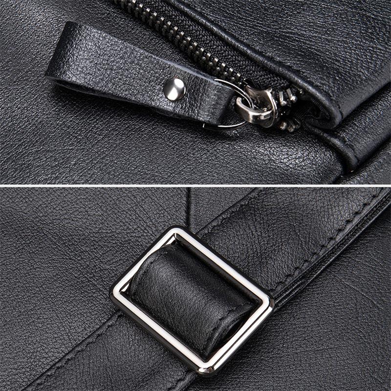 Black Single Tone Foldover Top Adjustable Sling Soft Leather Messenger Bag