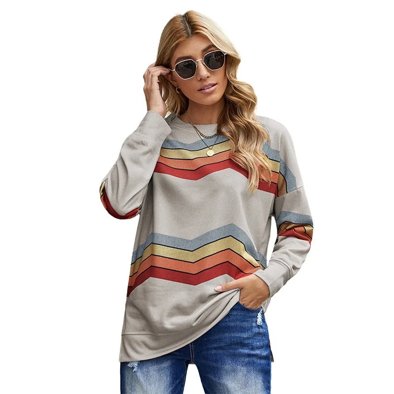 Women's Sweatshirt Fashion Striped Crew Neck Long Sleeve Top