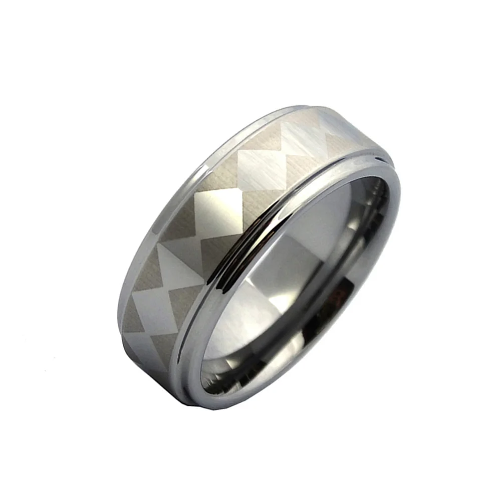 6MM 8MM Tungsten Carbide Rings Squares Laser Pattern Step Edge Men Wedding
