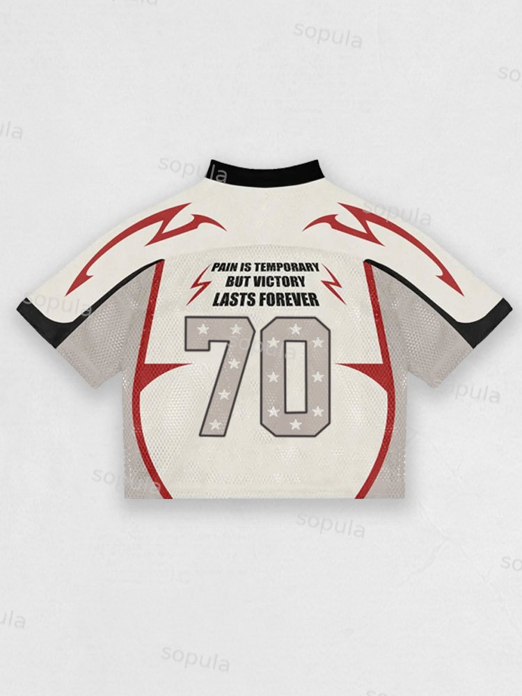 Vintage Sports Never Give Up Jersey V-neck T-shirt - Sopula｜Premium Graphic Tees & Graphic Clothing