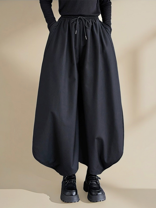 High Waist Drawstring Wide Leg Pants