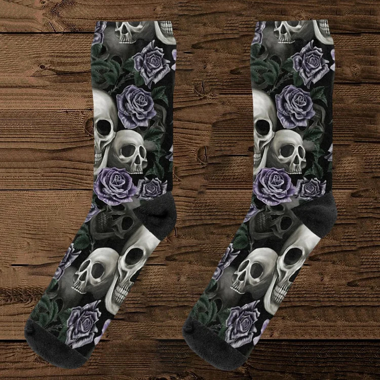 Punk skull print patchwork socks