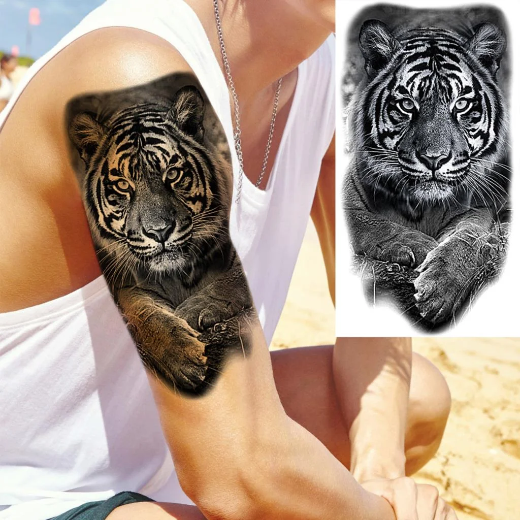 Sdrawing Realistic Black Devil Temporary Tattoos For Men Adult Tiger Pirate Skeleton Vampire Fake Tattoo Forearm Scary Tatoo Joker