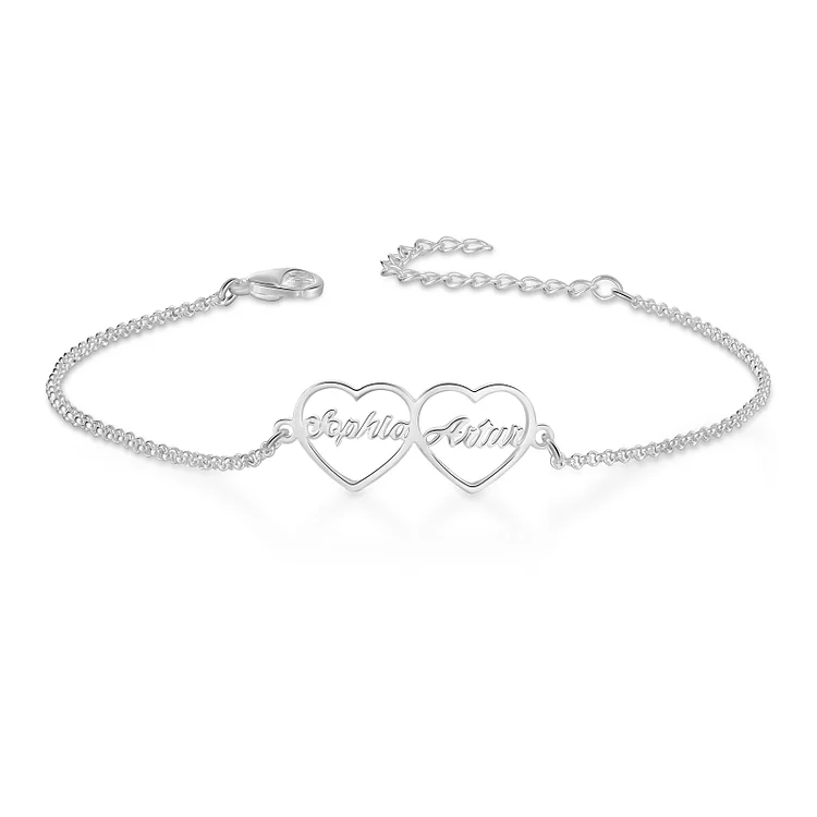 2 Names - Personalized Heart Bracelet Custom Name Bracelets Birthday Valentine's Day Gift For Her