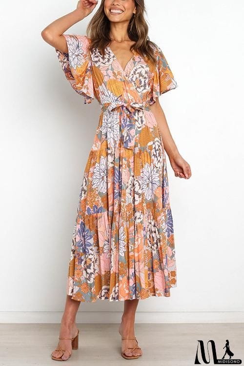 MidiSono - Print Ruffles Wrap Maxi Dress