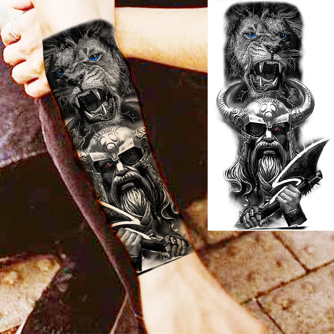 Sdrawing Skull Halloween Skeleton Temporary Tattoo For Men Adults Realistic Lion Tiger Wolf Scary Fake Tattoo Sticker Forearm Tatoo