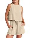 2 Piece Outfits Sets Sleeveless Crop Top Tank Shorts Sets